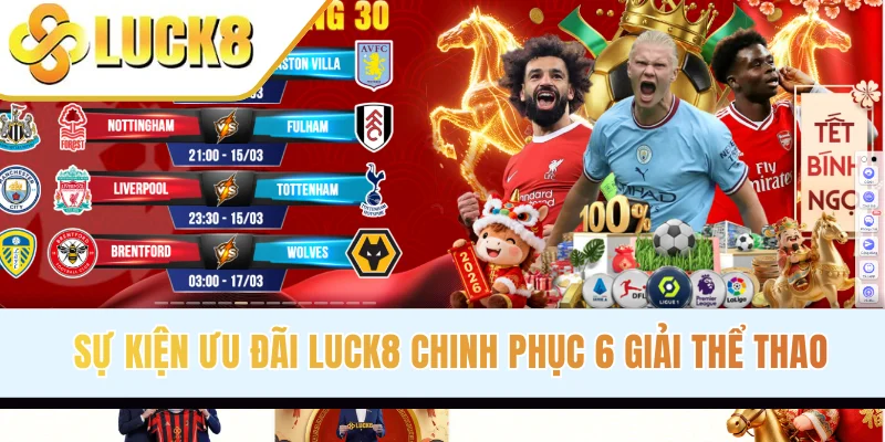 Sự kiện ưu đãi LUCK8 chinh phục 6 giải thể thao